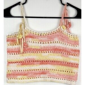 NEW Handmade Granny Crochet Boho Tank Top Pink Orange Yellow Knit, Small